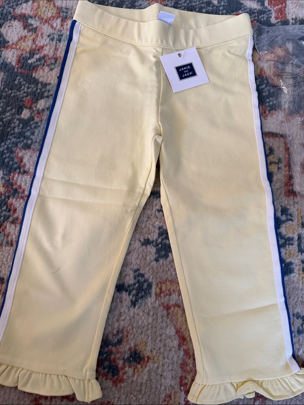 New Janie and Jack gorgeous Yellow Legging pants Blue and White Side Stripes